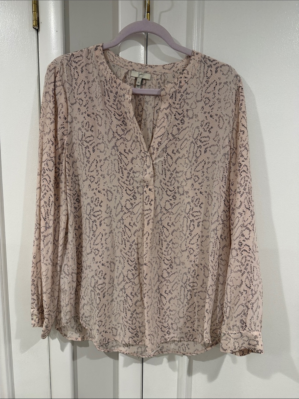 Light Pink Patterned Long-Sleeve Womens Blouse
